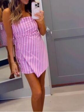 NWT wild fable Pink and White Striped Strapless Wrap Mini Dress Size S